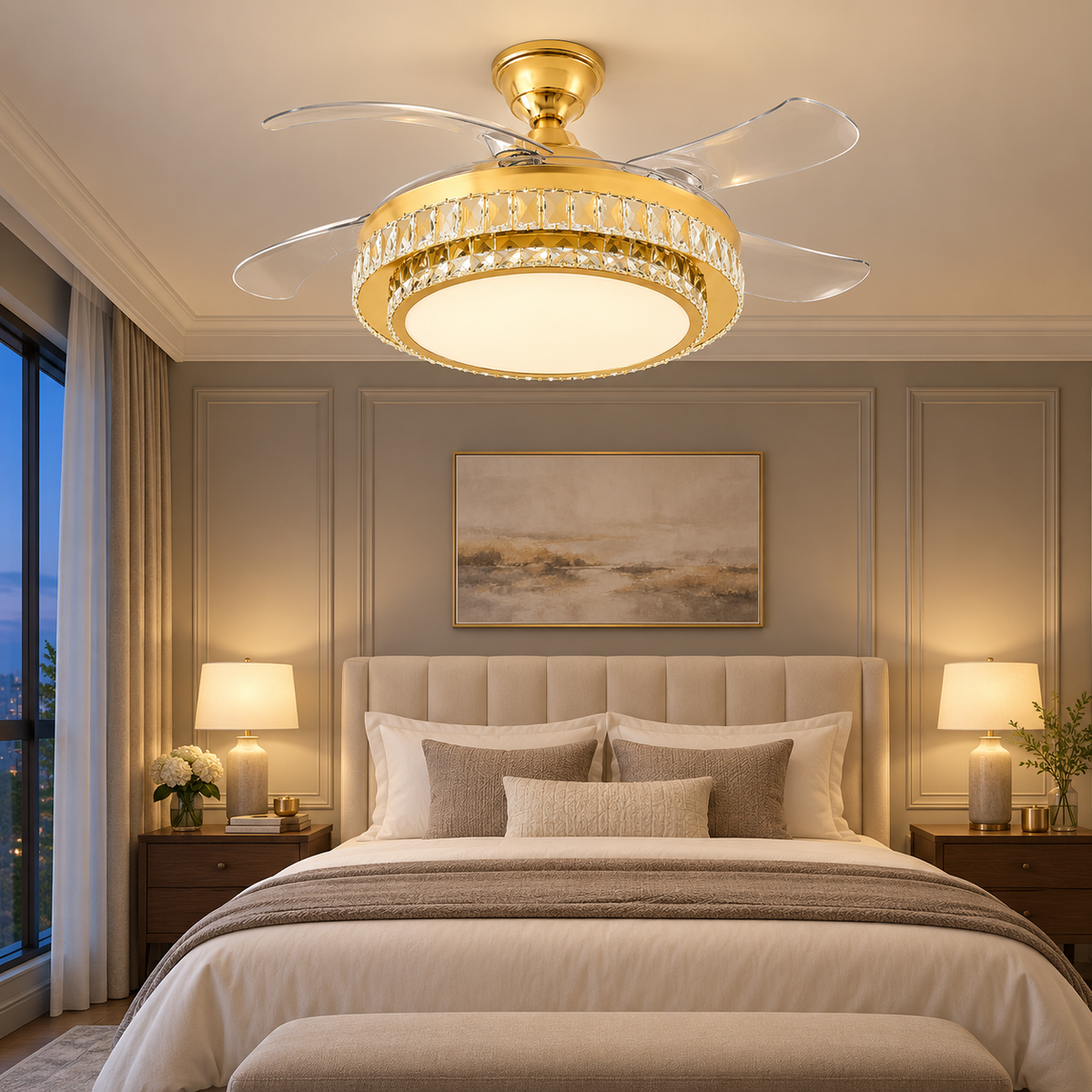 FCG-02 ceiling fan bedroom illustrative home scene