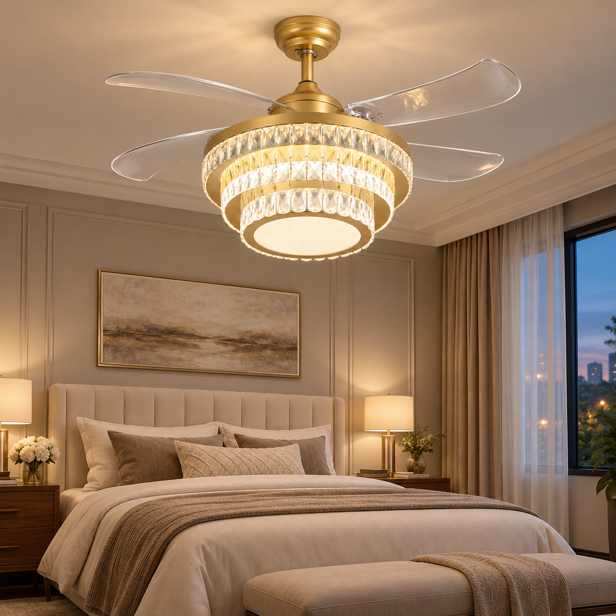 FCG-03 fan light in bedroom, illustrative scene