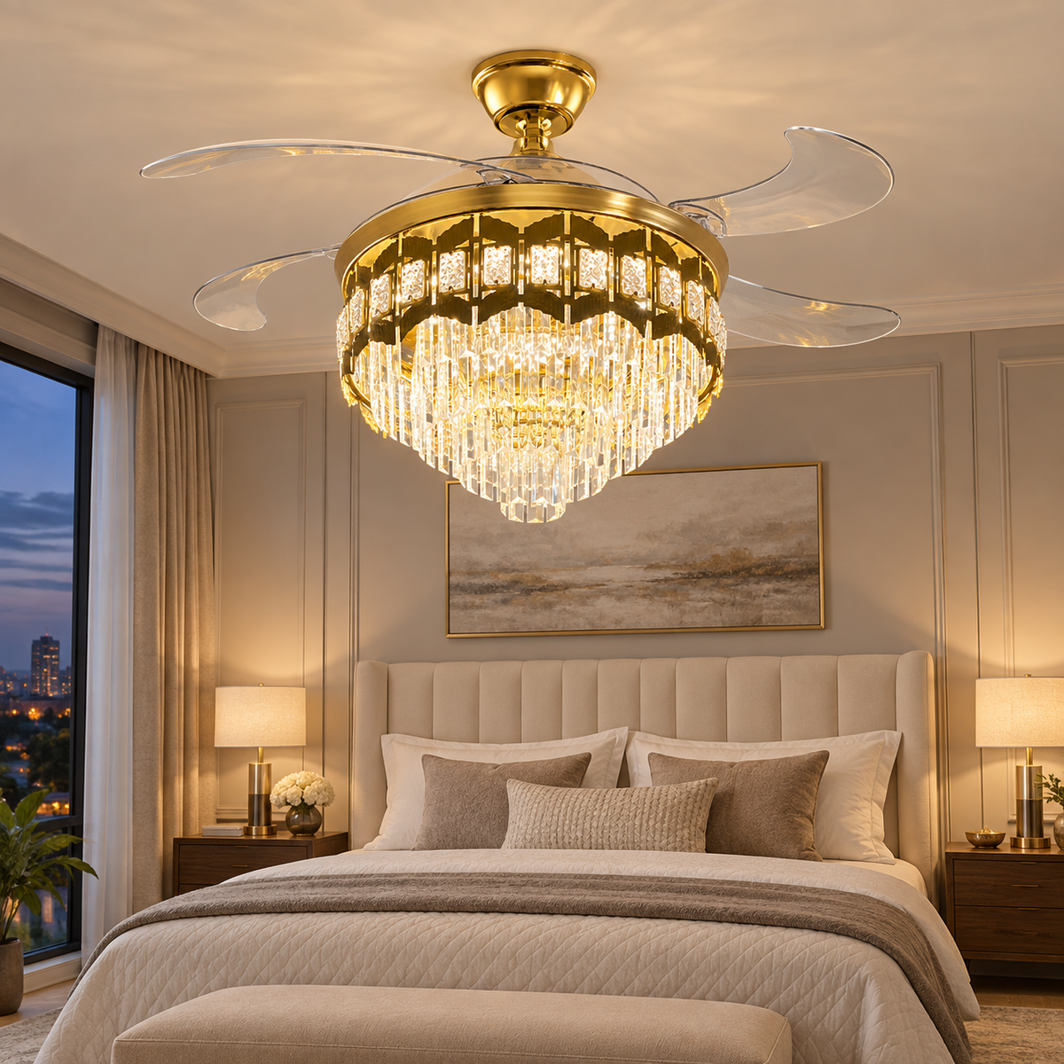 FJ-04 ceiling fan bedroom illustrative home scene