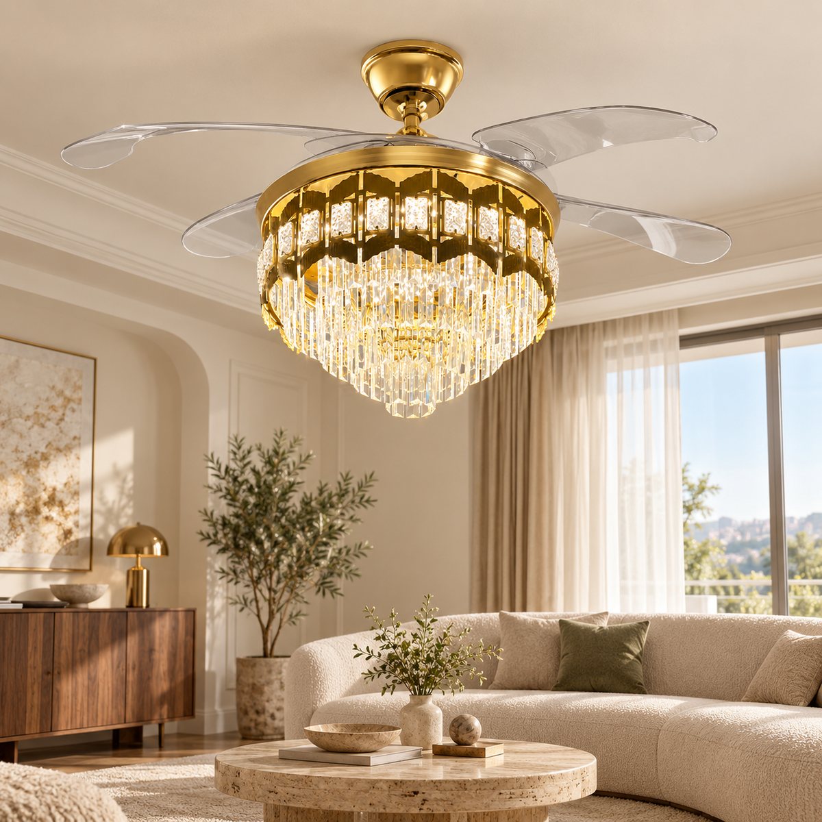 FJ-04 ceiling fan living-room illustrative home scene