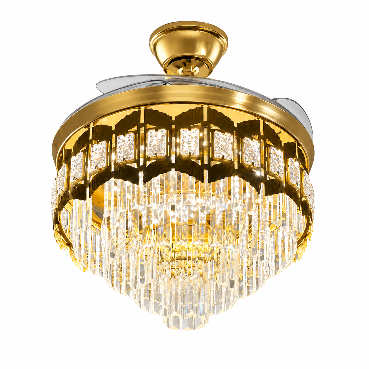 FJ-04 gold crystal ceiling fan white background