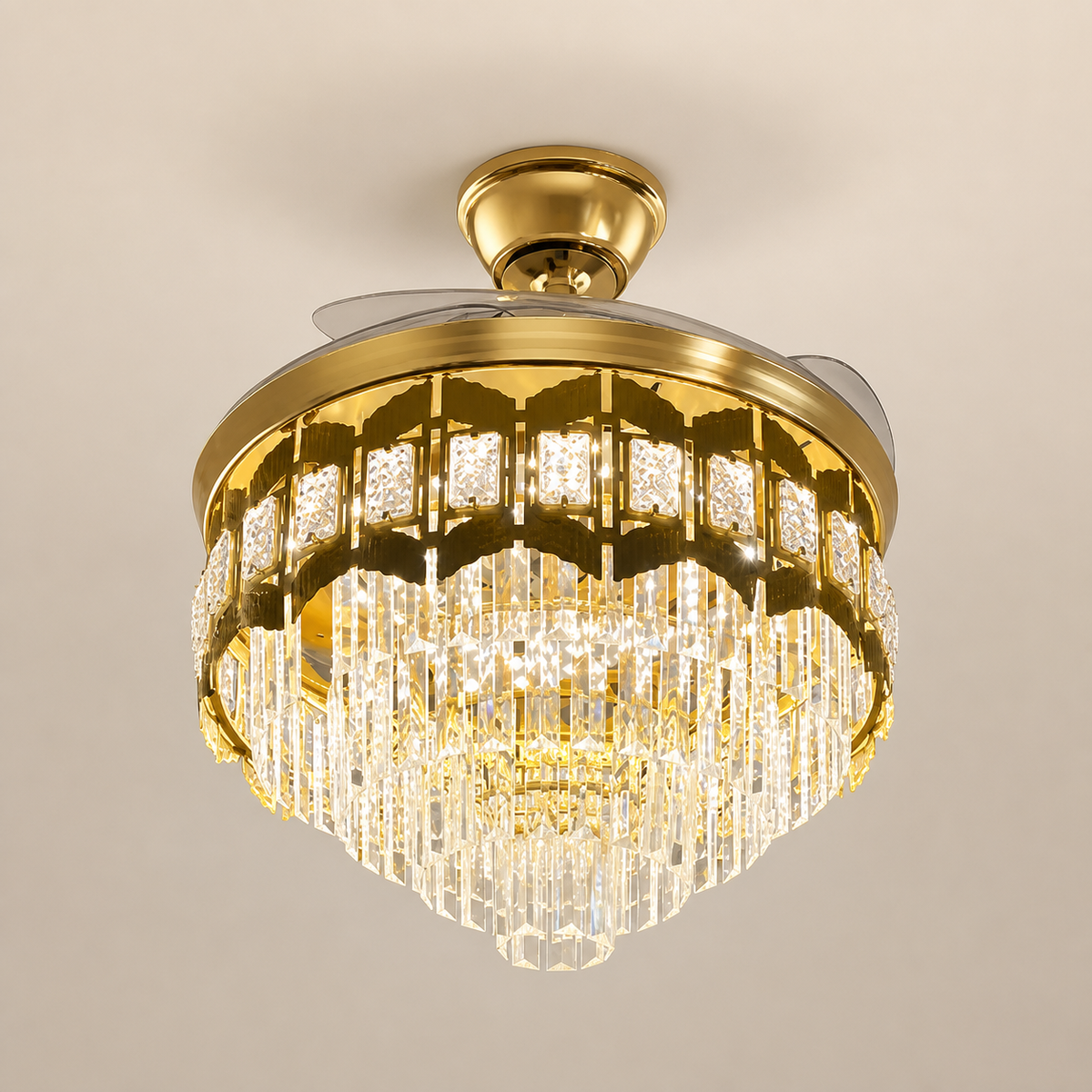 FJ-04 Gold crystal chandelier ceiling fan