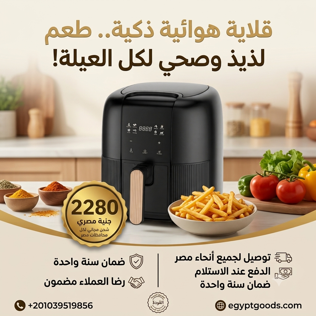 مقلاة هواء رقمية 5 لتر 1500 وات - 8 برامج من EgyptGoods - صورة 1